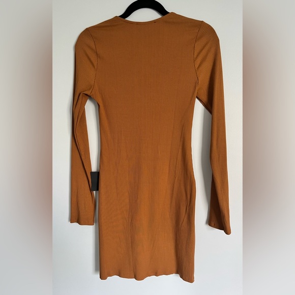 Lulus Go Beyond Basic Rust Brown Ribbed Snap Front Bodycon Mini Dress - Picture 4 of 5